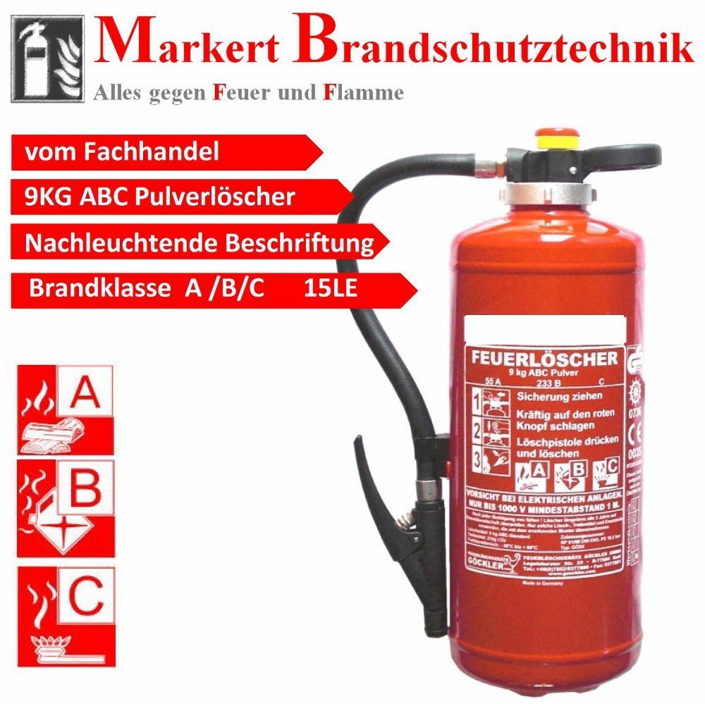 9 kg ABC Pulver Auflade Hochleistungs Feuerlöscher Brandklasse A B C