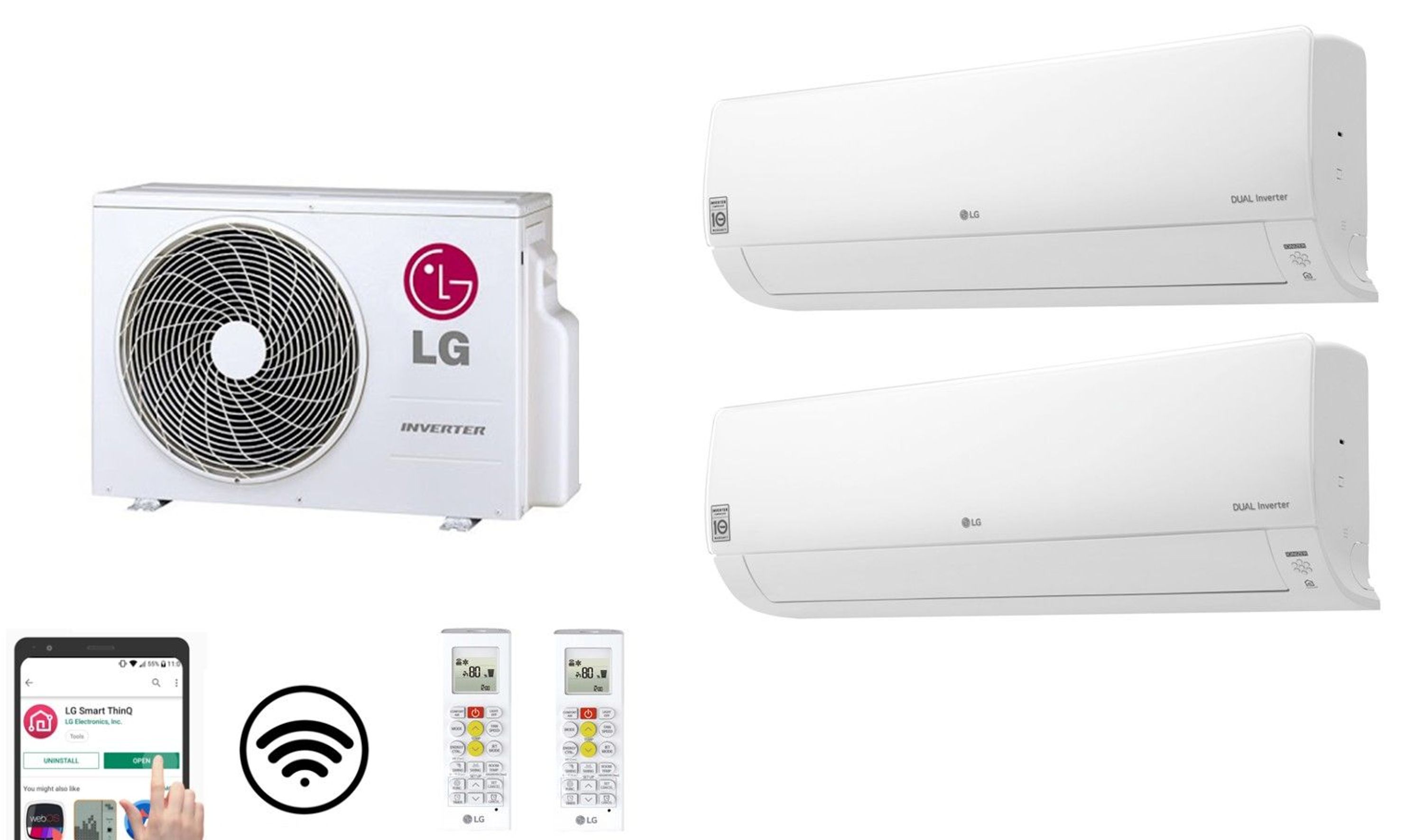 LG Multi Split Klimaanlage MU2R17 4 7 kW 2 Innengeräte Deluxe DC09RQ