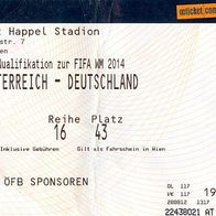Ticket Österreich - Deutschland 11. 9. 2012 Eintrittskarte DFB ÖFB Wien Fußball