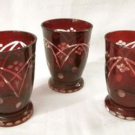 3 Gläser * Böhmisches Glas oder Kristall * Becherglas geschliffen Überfang rubinrot