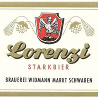 Bieretikett "Lorenzi Starkbier" Brauerei Widmann † 2004 Markt Schwaben Lkr. Ebersberg