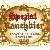 ALT ! Bieretikett "Rauchbier" Brauerei Spezial Bamberg Oberfranken Bayern