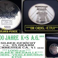 K + S-Ehrengabe * 1000er Silber-Medaille + Etui * 100 Jahre Kali + Salz 1889-1989