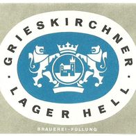 Bieretikett "Grieskirchner Lager" Brauerei Grieskirchen Hausruckviertel Österreich