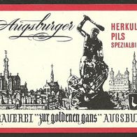 ALT ! Bieretikett "Herkules Pils" Brauerei Zur Goldenen Gans † 2001 Augsburg