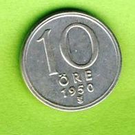 Schweden 10 Öre 1950 Top Silber