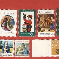 USA 5 kompl. Sätze Weihnachten 1986,1981,1979,1972,1971. Postfrisch