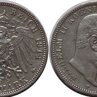Württemberg: 3 Mark 1914 F (2)