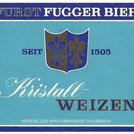 Bieretikett "Fürst Fugger Bier" Hirschbrauerei † 1971 Krumbach Lkr. Günzburg Schwaben