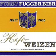 Bieretikett "Fürst Fugger Bier" Traubenbräu † 1987 Krumbach Lkr. Günzburg Schwaben