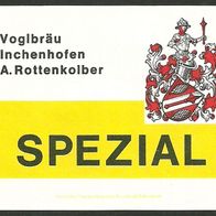 Bieretikett von Traubenbräu † 1987 Krumbach für: Voglbräu Inchenhofen (Rottenkolber)