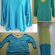 Laura Scott Lagen Shirt m. Top Fledermausärmel Blau Gelb Gr.38 Top Rücken Ringerlook