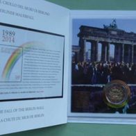 Vatikan amtl. 2 Euro Numisbrief 2014 mit Briefmarken "25. JT Berliner Maueröffnung"