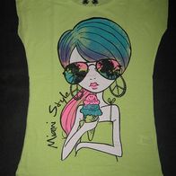 cooles T-Shirt C&A Gr. 158/164 Girly-Druck top (0517) neonfarbe