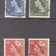 Australien, 1953, 1956, 4 Briefm. der Dauerserie "Königin", gest.