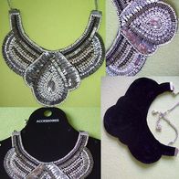 Statementkette Halskette Kette Modeschmuck Schmuck Pailletten Perlen Silber Weiß