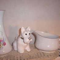 KPM Vase, Hund aus Porzellan, Milchkännchen, 3 Teile !, alle gemarkt !