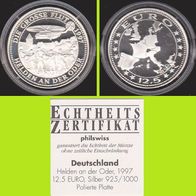 1997 Helden an der Oder 12,5 Euro Probe Silber mit Zertifikat