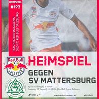 PRG FC RB Salzburg vs SV Mattersburg 20. 8. 2016 Stadionheft Österreich Burgenland