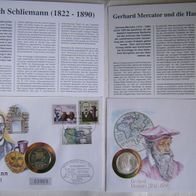 2 Numisbriefe BRD: Heinrich Schliemann + Gerhard Mercator je mit 5DM-Sondermünze