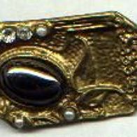 Brosche mit Stein, eckig, goldfarben !