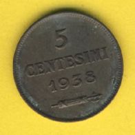 San Marino 5 Centesimi 1938 Auflage 200 000