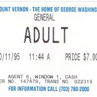 Mount Vernon The Home of George Washington - Eintrittskarte von 1995 -