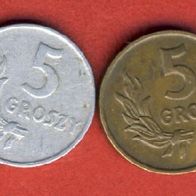 Polen 2x 5 Groszy 1949 1x Alu + 1x Bro.