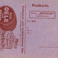 89073 Ulm Firmen - Karte Böcklin Oele und Fette um 1920 unbenutzt