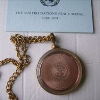 UN/ Friedenstaube 1974 - Peace Medaille - Kupfer - in Kapsel mit Kette und Zertifikat