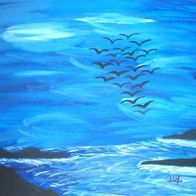 Original Ölgemälde „Zugvögel über dem Meer"
