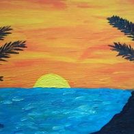 Original Ölgemälde „Sonnenuntergang auf der Insel"