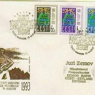 Estland 1993. FDC zu MiNr. 200/02 (1): 75 Jahre Republik