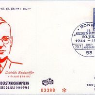Bundesrepublik FDC Mi. Nr. 433 (1) Attentat auf Hitler - Dietrich Bonhoeffer <