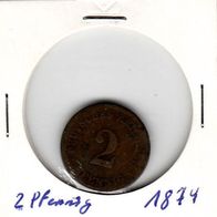 2 Pfennig 1874 sehr gut erhalten