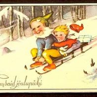 ALT ! Postkarte "Weihnachten" (mit Zwerg und Schlitten) Estland (UdSSR Sowjetunion)
