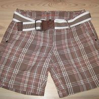 trendige Shorts / kurze Hose mit Gürtel AMISU Gr. 34 braunkariert (0817)