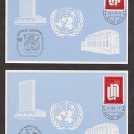 Vereinte Nationen (UNO) Genf-Ausstellungskarten (Blaue Karten) Mi. Nr. 100 + 105 o <