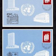 Vereinte Nationen (UNO) Genf-Ausstellungskarten (Blaue Karten) Mi. Nr. 109 + 112 o <