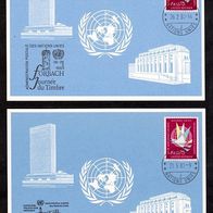 Vereinte Nationen (UNO) Genf-Ausstellungskarten (Blaue Karten) Mi. Nr. 120 + 122 o <