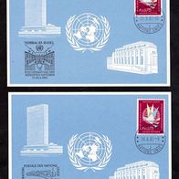 Vereinte Nationen (UNO) Genf-Ausstellungskarten (Blaue Karten) Mi. Nr. 123 + 124 o <