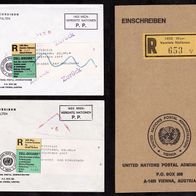 Vereinte Nationen (UNO) Wien - Einschreiben / 2 Umschläge + 1 Briefabschnitt o <