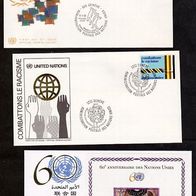 Vereinte Nationen (UNO) Genf-Ersttagsbriefe FDCs - Mi. Nr. 37 + 69 + 509=Block 20 <