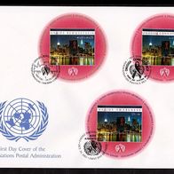 Vereinte Nationen (UNO) - Trio-Ersttagsbrief FDC vom 24. Okt. 2002 (Blockausg.) o <