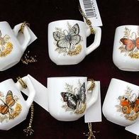 6 Miniatur-Tassen neu * Sammeltasse Porzellan Puppentassen mit Schmetterling 3 cm