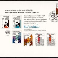 Vereinte Nationen (UNO) New York - Erinnerungskarte Mi: Nr. 19 o <