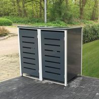 2-er Mülltonnenbox Metall Müllbox Grau Anthrazit Mülltonnenschrank 2