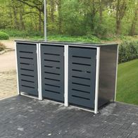 3-er Mülltonnenbox Metall Müllbox Grau Anthrazit Mülltonnenschrank 3