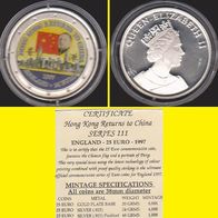 1997 England Rückgabe Hongkong 25 EURO Probe Silber nur 4888 Exemplare