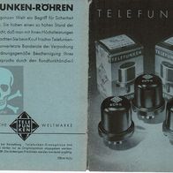Telefunken, Rundfunkröhrentabelle , 1939, m. Spezialtypen Sudetengau, Ostmark, ABL1